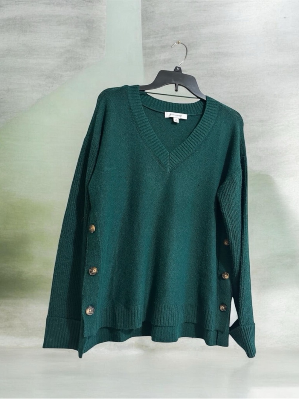 Madison Dark Green V-Neck Button-Side Sweater